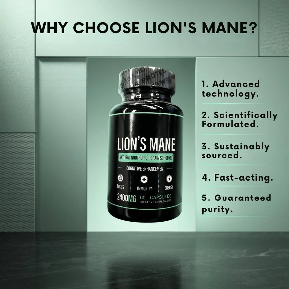 Lion's Mane Brain Shrooms Memory Focus Supplement
