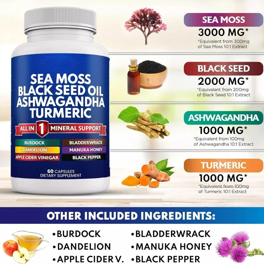 Sea Moss Capsules for Male Vitality Energy & Gut Balance