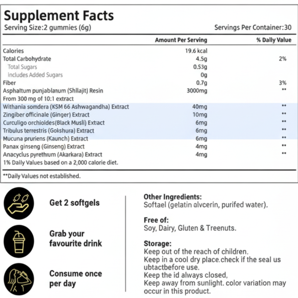Himalayan Shilajit Gold Energy Mental Clarity Supplement Gummies