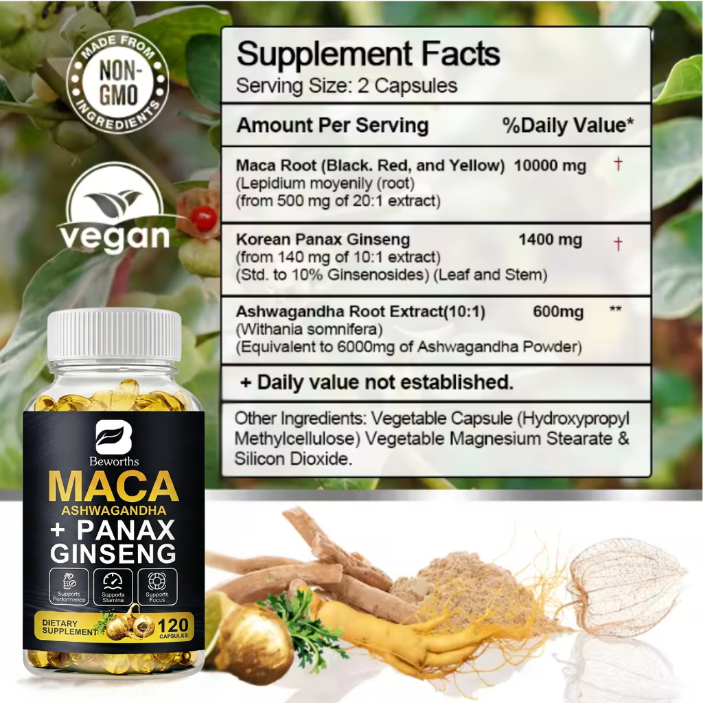 Maca Ashwagandha Panax Ginseng Vitality Supplement